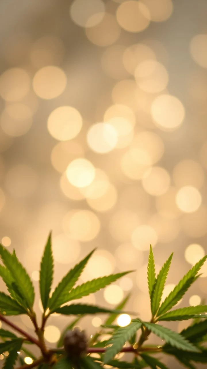 A very delicate New Year's composition, sparkling patterns, very delicate, iridescent bokeh.Hemp green leaf