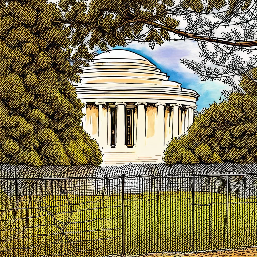 The Jefferson Memorial Protected by a Barbed Wire Fence