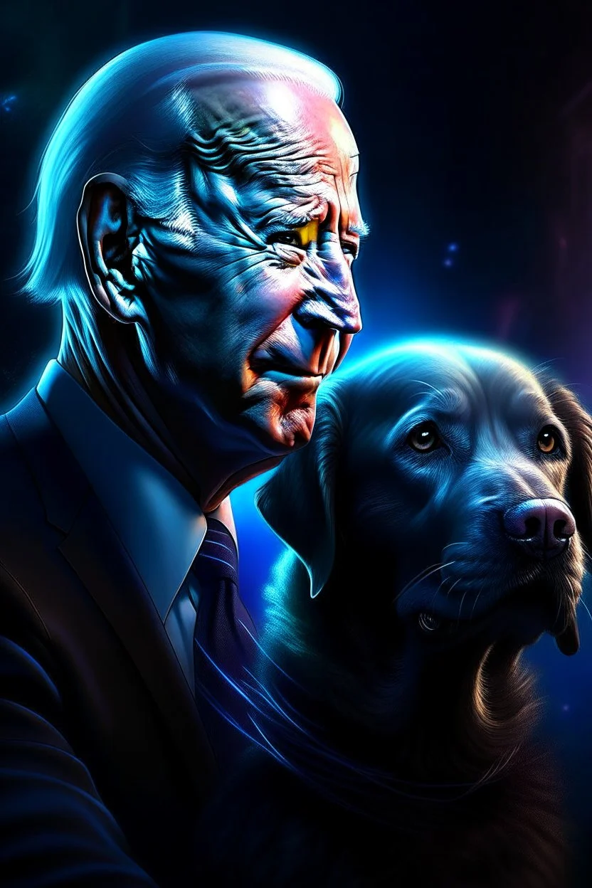 biden as a dog, 4 k, down light, depth of field, trending art, spray paint, high detail, fantasy art, alien connection, future tech