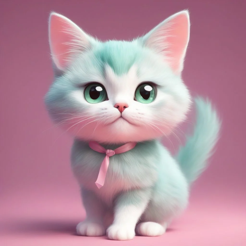 A delightful and adorable cartoon illustration featuring a cute mint-colored cat against a charming pink background, (delightful illustration:1.4), (adorable cartoon cat:1.5), (charming pink background:1.3), (expressive mint hues:1.2), inspired by the styles of cute cartoon artists, trending on ArtStation, Intricate, Sharp focus, vibrant lighting, (whimsical:1.4), (playful ambiance:1.3), (lush fur details:1.5), Cartoon, Masterful, Captivating, High Detail, Cinematic view