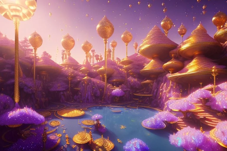 gold and purple crystal galactic ambiance cinema4d tunnel field pools river lighting sky, full of details, smooth, bright sunshine，soft light atmosphere, light effect，vaporwave colorful, concept art, smooth, extremely sharp detail, finely tuned detail, ultra high definition, 8 k, unreal engine 5, ultra sharp focus