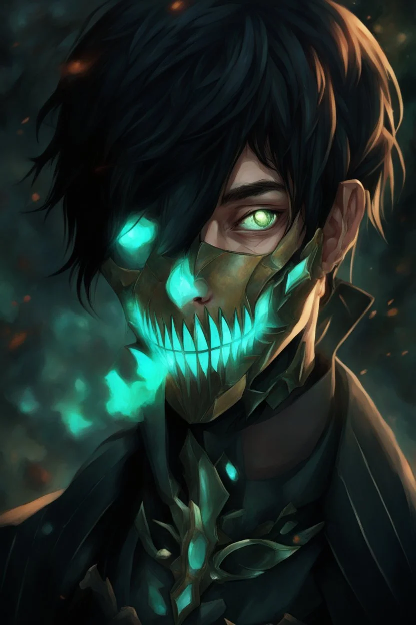 fantasy art, young man, half-elf, noble, half mask, pale skin color