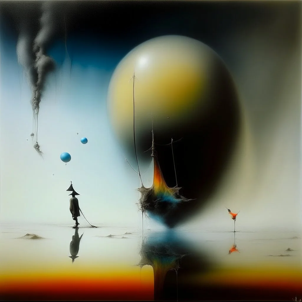 oil painting, Yves Tanguy, Frank Miller , Kitano Tsunetom ,