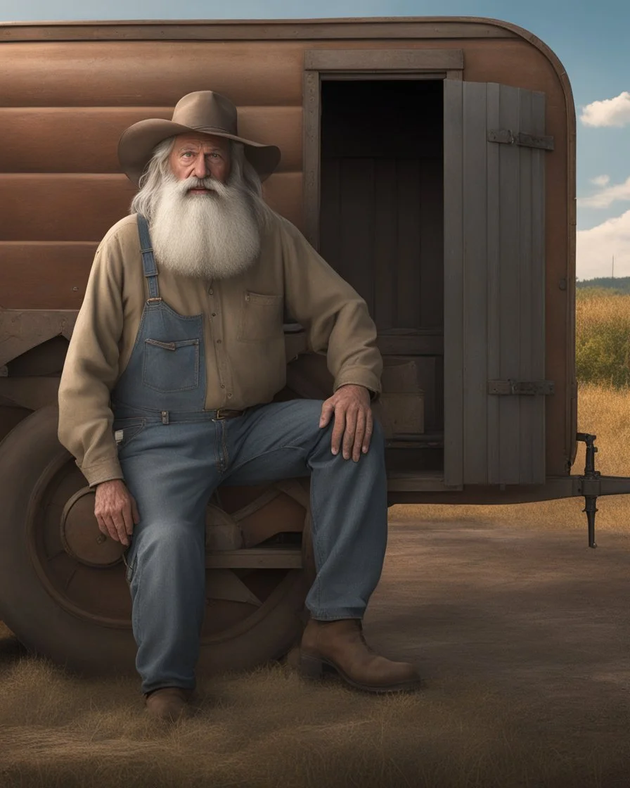 full body picture of a old long haired and long bearded, insane kentucky hill billy trailer trash farmer , with gigantic ears, award winning hyperrealistic, !!, award winning 3d render, digital artist, award winning digital art, profile picture 2048px, hyperrealistic picture