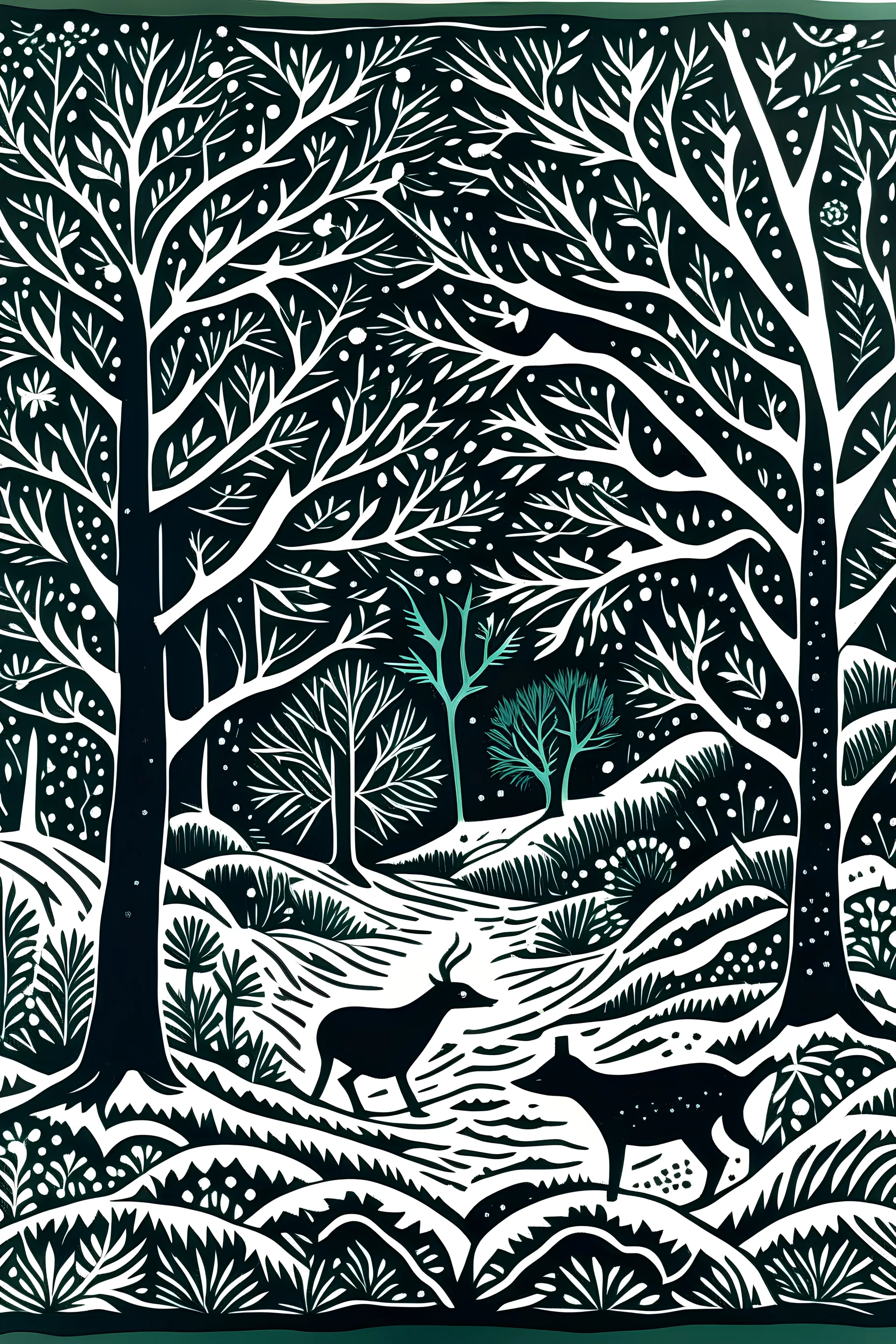 Linocut Christmas scene