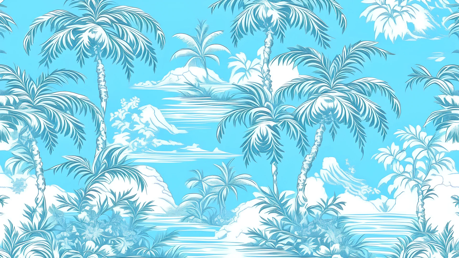 toile de jouy tropical island blue seamless image