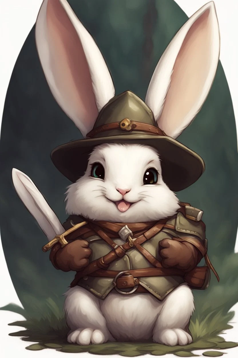 Cute chubby bunny floppy ears adventurer dnd art realism with shoulder dragon