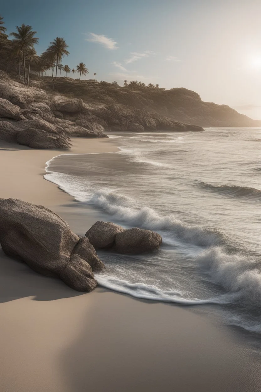 A hyper-realistic,detailed A Madonna-inspired beach scene, with a sun-kissed shoreline and a crystal-clear sea. Photo Real, HOF, full size, practicality,manufacturability,performance, (((realism, realistic, realphoto, photography, portrait, , realistic, beautiful, elegant, charming, apocalyptic environment, professional photographer, captured with professional DSLR camera,trending on Artstation, 64k, ultra detailed, ultra accurate detailed, bokeh lighting, surrealism, Thomas Kinkade background,