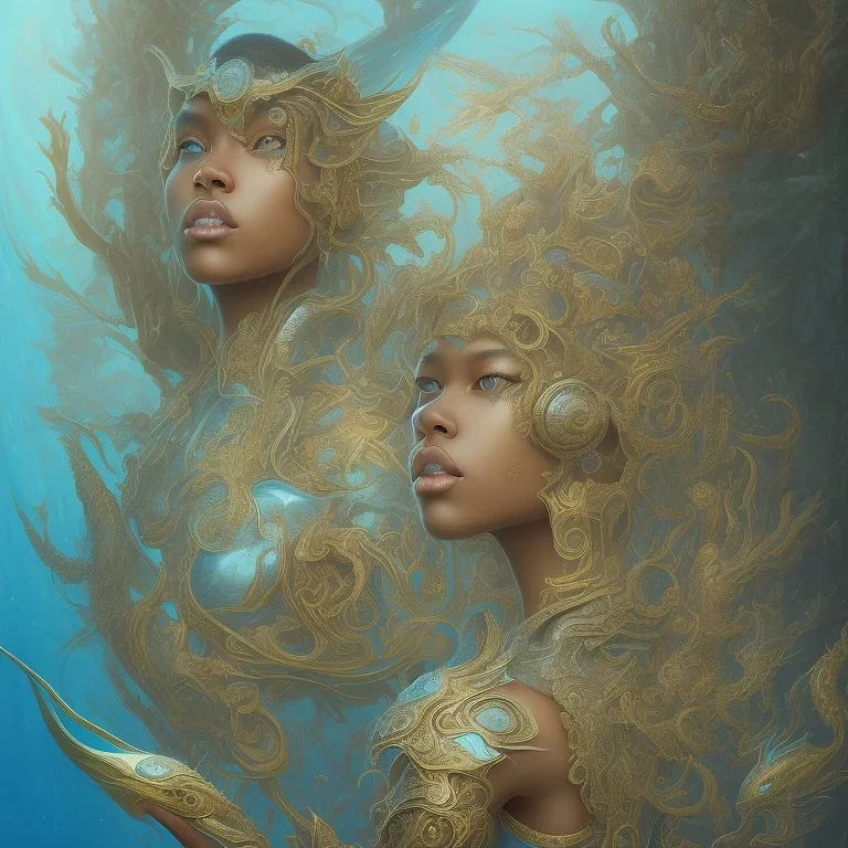 sango fantasy, fantasy magic, intricate, sharp focus, illustration, highly detailed, digital painting, concept art, matte, artgerm and paul lewin and kehinde wiley, masterpiece sexy lips Asian afro lips black African lady body mermaid blue Dragon head golden space lady sea under water mermaid pretty skull