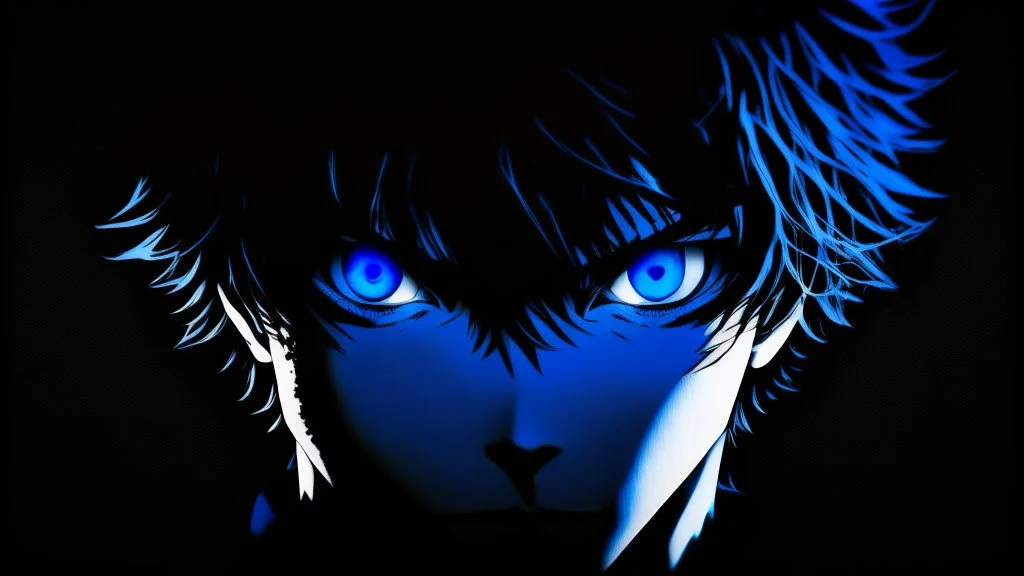 Satoru Gojo black background bright blue eyes