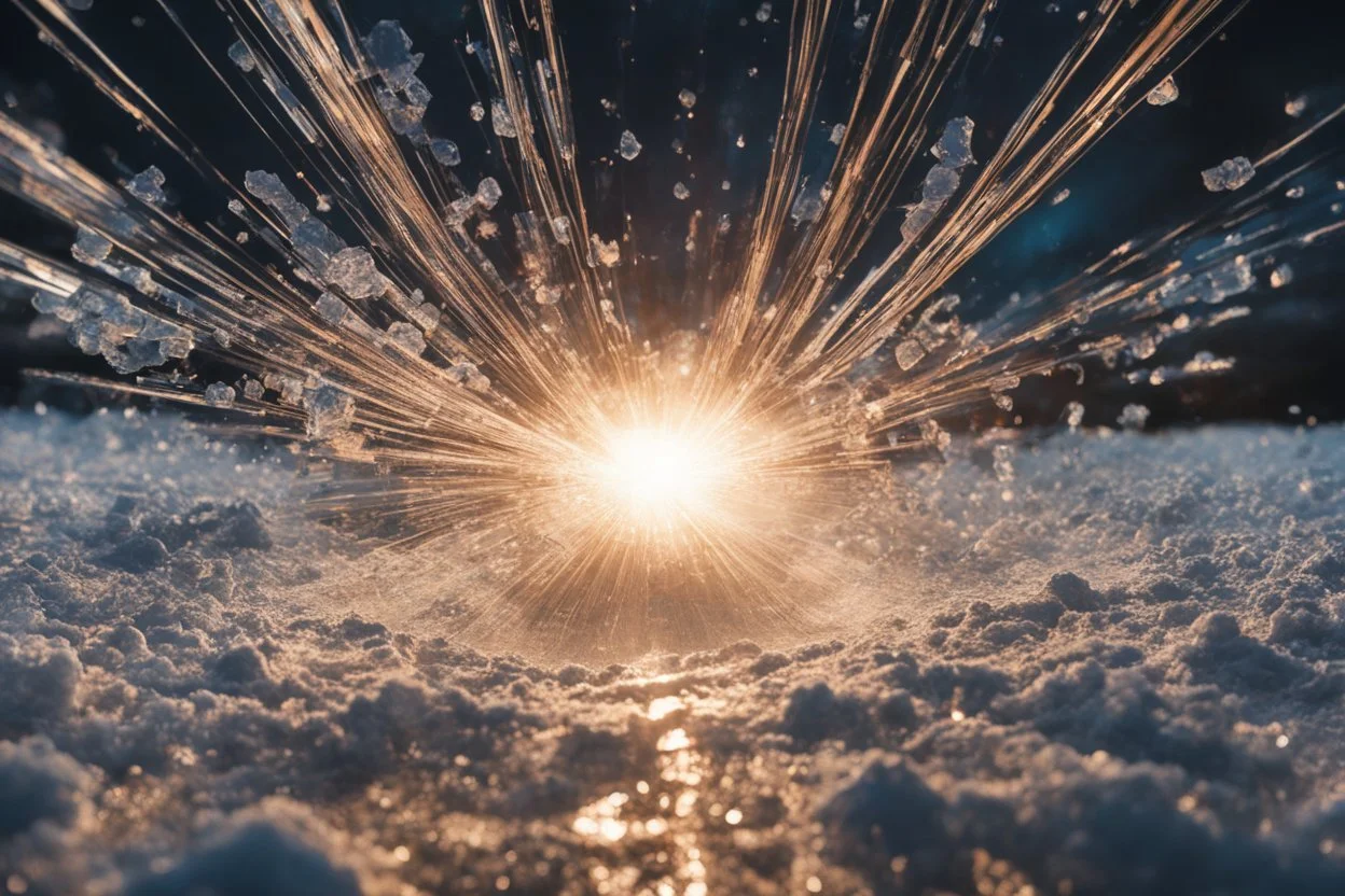 Atomic explosion, made of ice, ULTRA REALISTIC, details, intricate detail, professional lighting, film lighting, 35mm, anamorphic, lightroom, cinematography, bokeh, lens flare, film grain, hdr10, 8k, Roger Deakins, incredibly detailed, reflect, sharpen