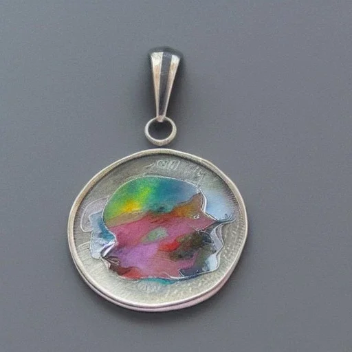 pendant in a form of two conjoined silver coins, watercolor, large strokes, artwork, fantasy