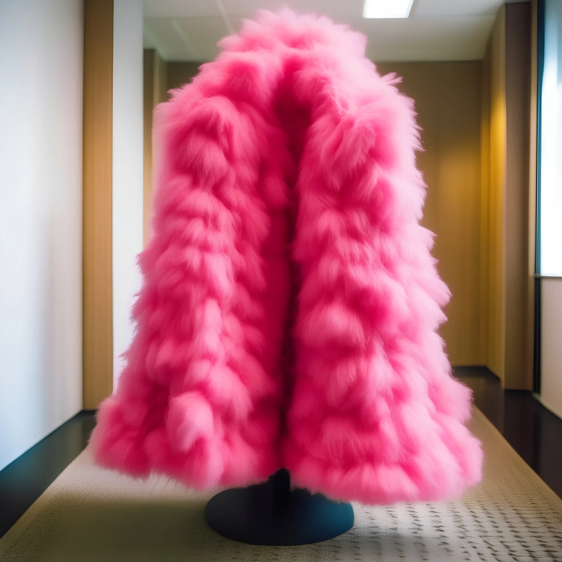 A christmas tree made of pink fluffy jackets