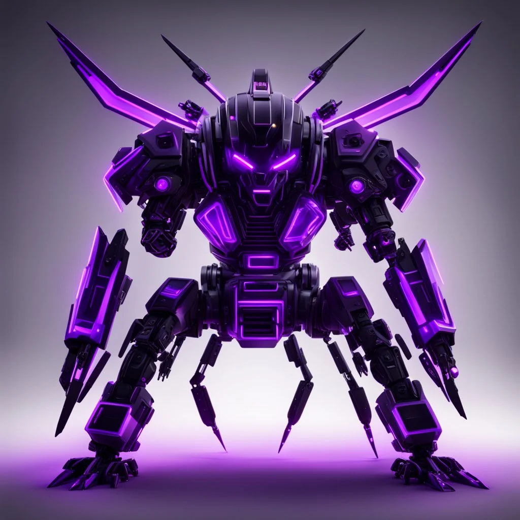 black and purple neon quadrupedal menacing looking geometric robot