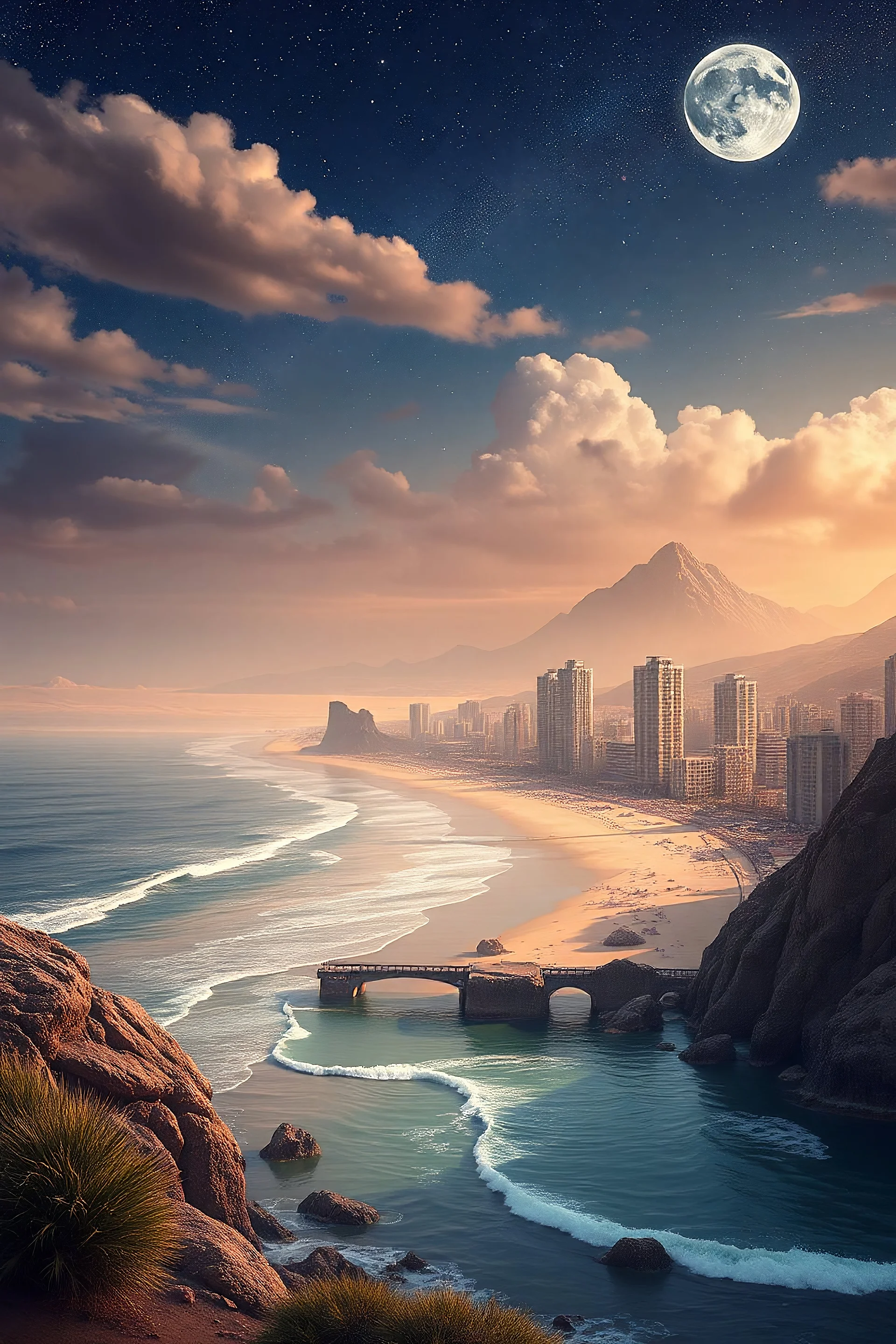 Mystical, Desert, Fantasy, City, Beach, Ocean, Modern, Metropolis, Oceanside, Oriental