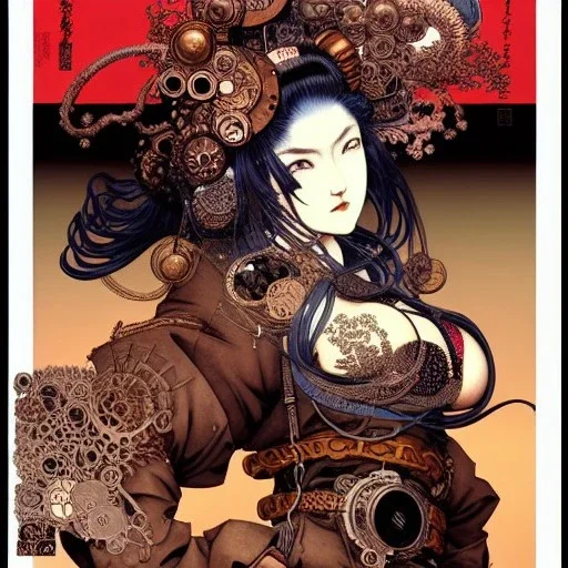 beautiful steampunk huge girl, hyper detailed, hyperdetailed, intricately detailed, illustration by <Katsushika Hokusai> <Yoji Shinkawa>,