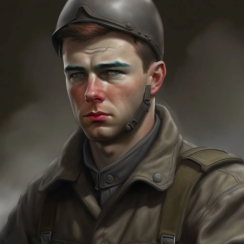 German ww2 young tank commander realistic digital art grey clothes