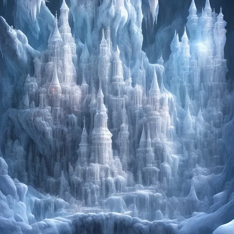 transparent crystal ice castle, rabbits, ice mountain, crystal, ice crystal