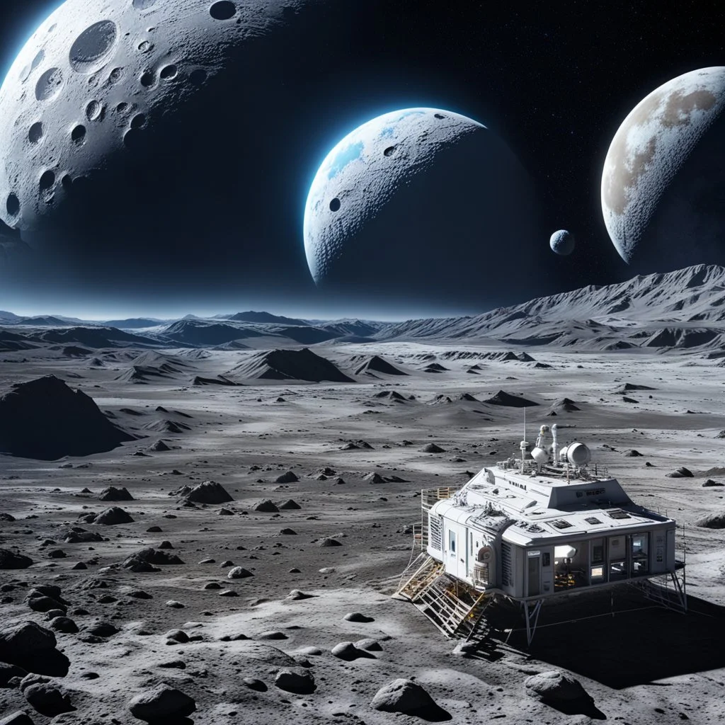 Photography of the most beautiful and wonderful place on the Moon, scientific station, realistic photo, HD 8K