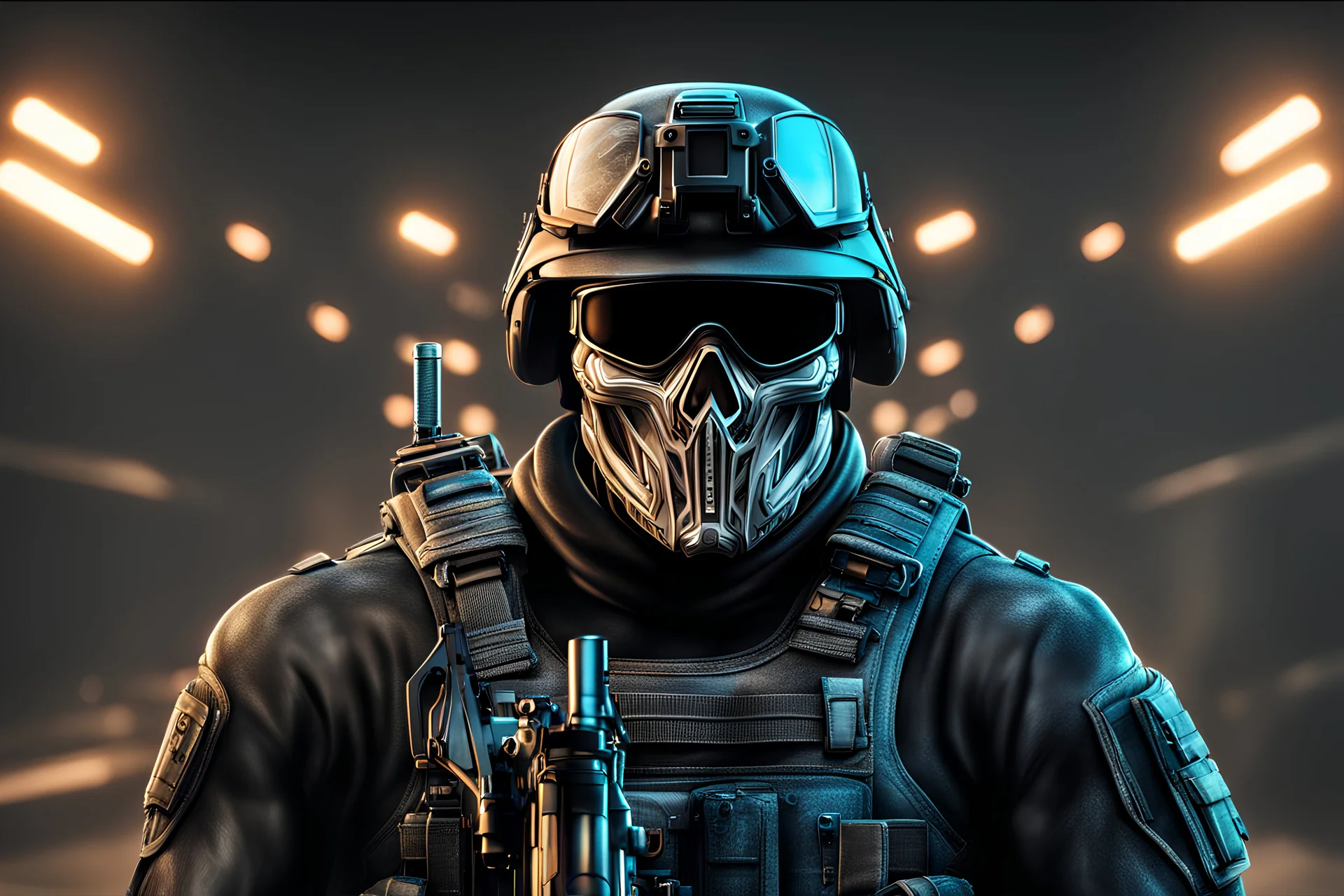 Ghost Soldier with skull mask in 8k realistic cgi drawing style, call of duty them, close picture, neon, intricate details, highly detailed, high details, detailed portrait, masterpiece,ultra detailed, ultra quality