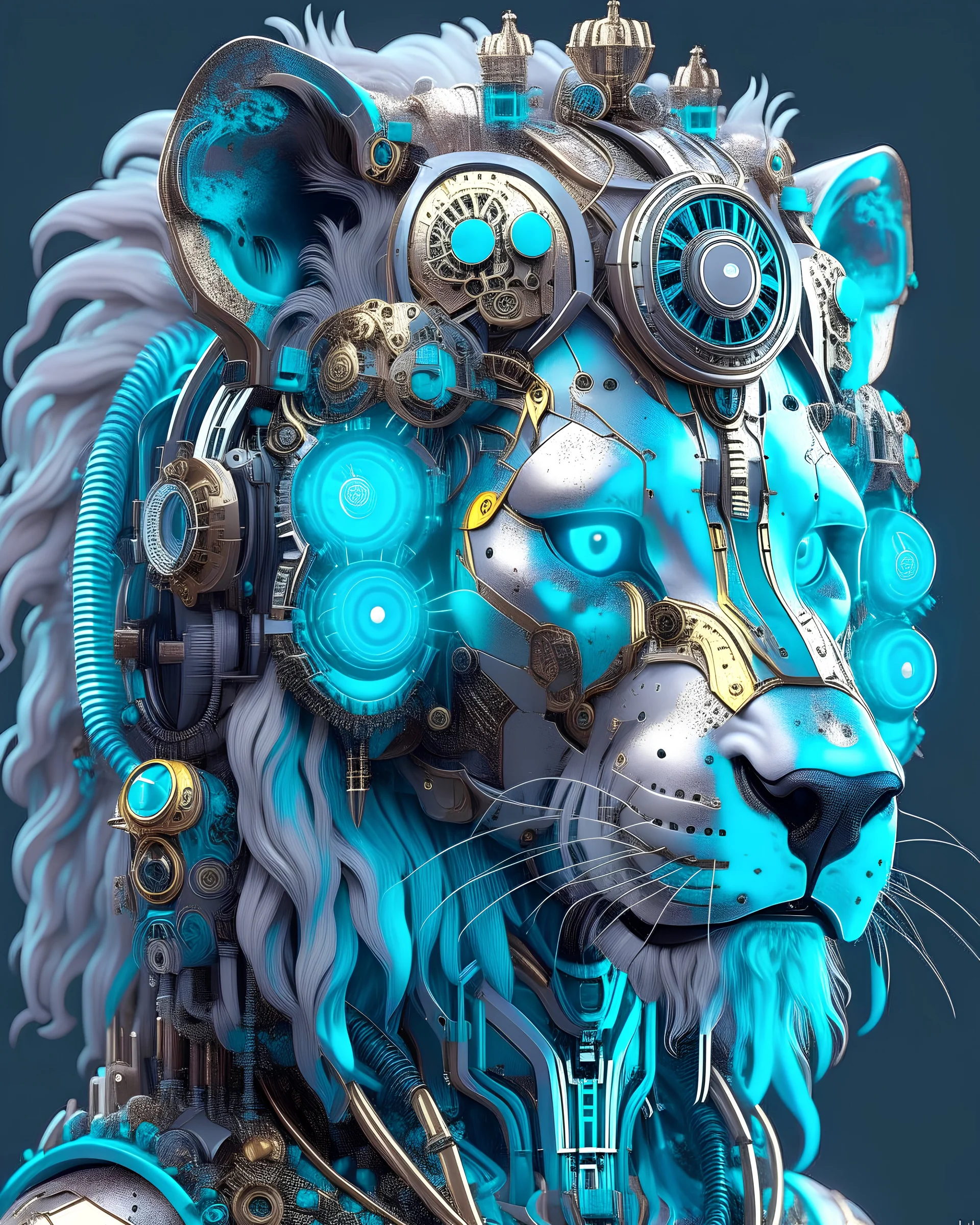 little children fusion lion steampunk, fractal isometrics details bioluminescens : a stunning realistic photograph of wet bone structure, 3d render, octane render, intricately detailed, titanium decorative headdress, cinematic, trending on artstation | Isometric | Centered