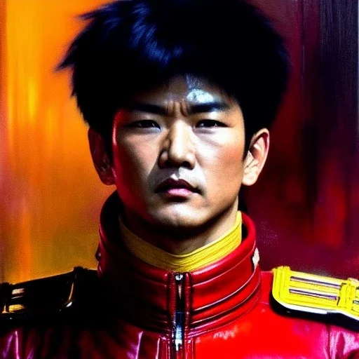 portrait of 'kaneda motorcycle-akira(1988)',ancient japanese armor, painting by gaston bussiere, greg rutkowski, yoji shinkawa, yoshitaka amano, tsutomu nihei, donato giancola, tim hildebrandt, oil on canvas, cinematic composition, extreme detail,fit full head inside picture,16k