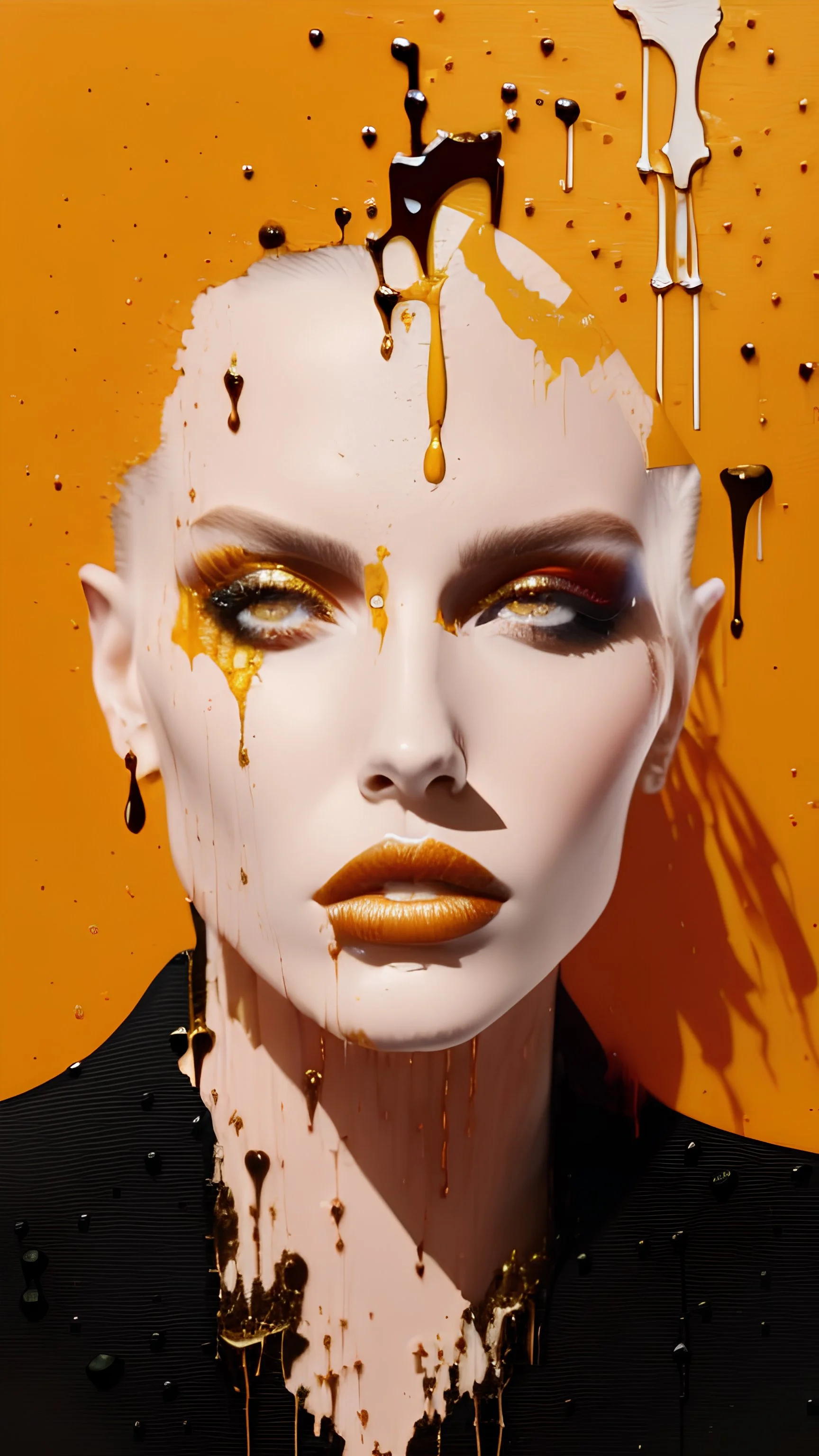 Album cover in minimalism brutal art shades fashion papercut layered dark oil paint splashes drips spots