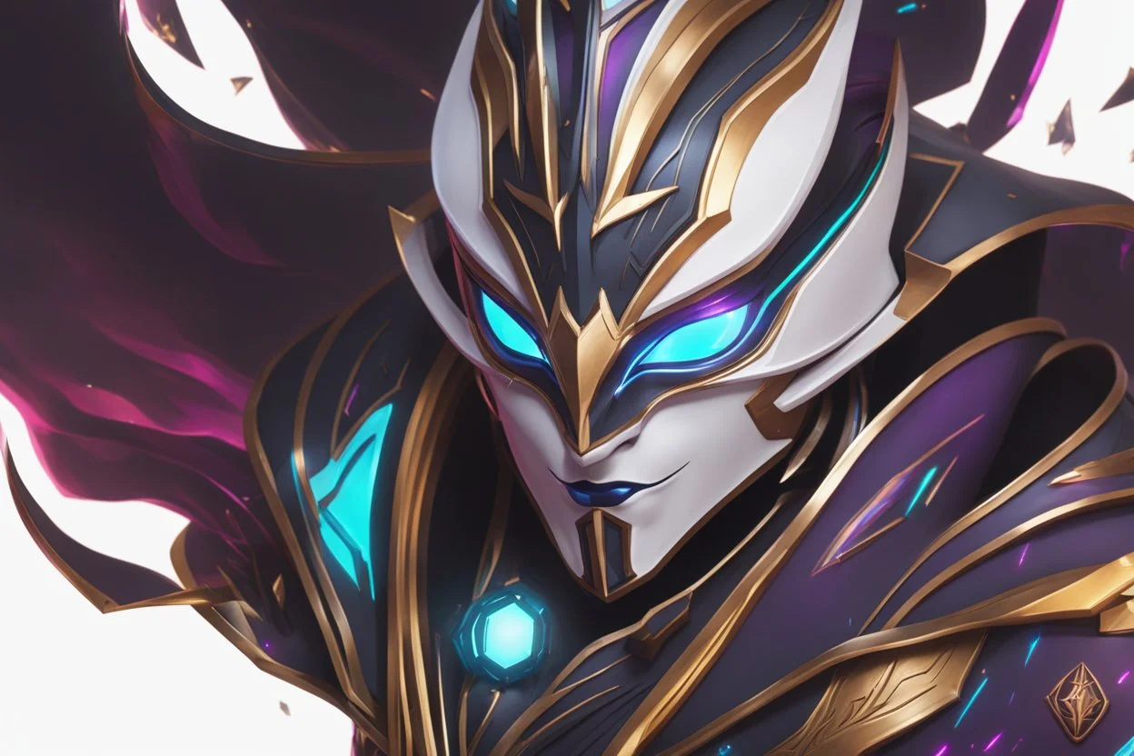 Dark cosmic Jhin in 8k live action artstyle, white mask, normal eyes, wapen, close picture, neon lights, intricate details, highly detailed, high details, detailed portrait, masterpiece,ultra detailed, ultra quality