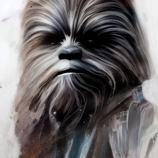 photorealistic and intricate portrait of chewbacca in star wars by Agnes Cecile, dark epic colors, hyperdetailed, 32K, oil on canvas,