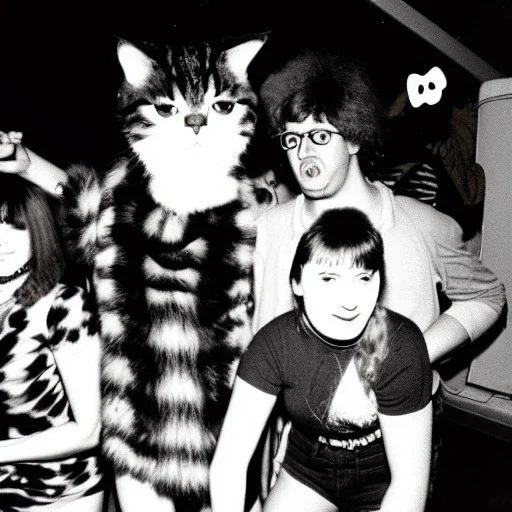 Old photo of 1980s rave with sooty and cats