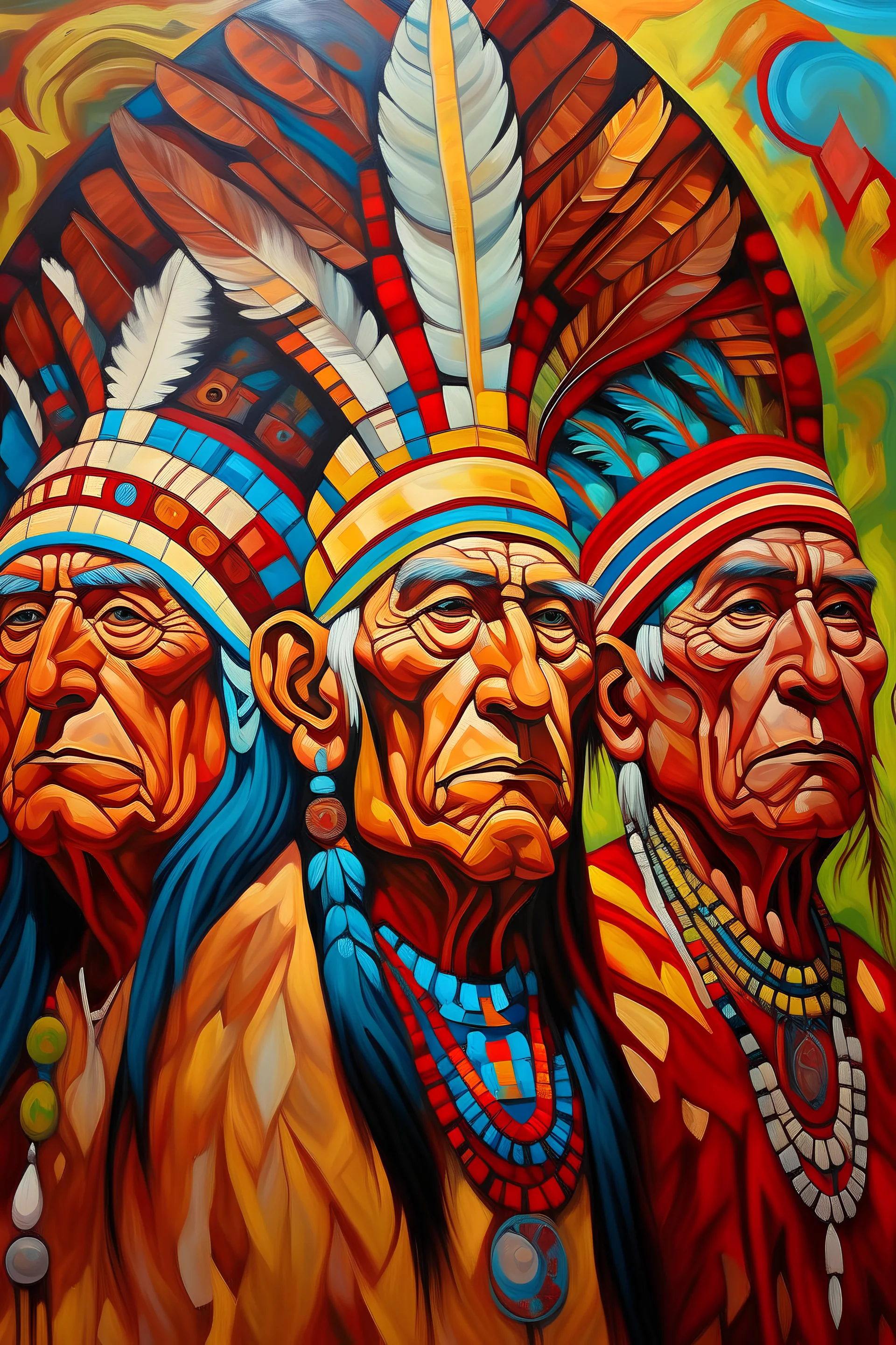 Pop Odyssey: A Time-Traveling oil painting Extravaganza" native Americans