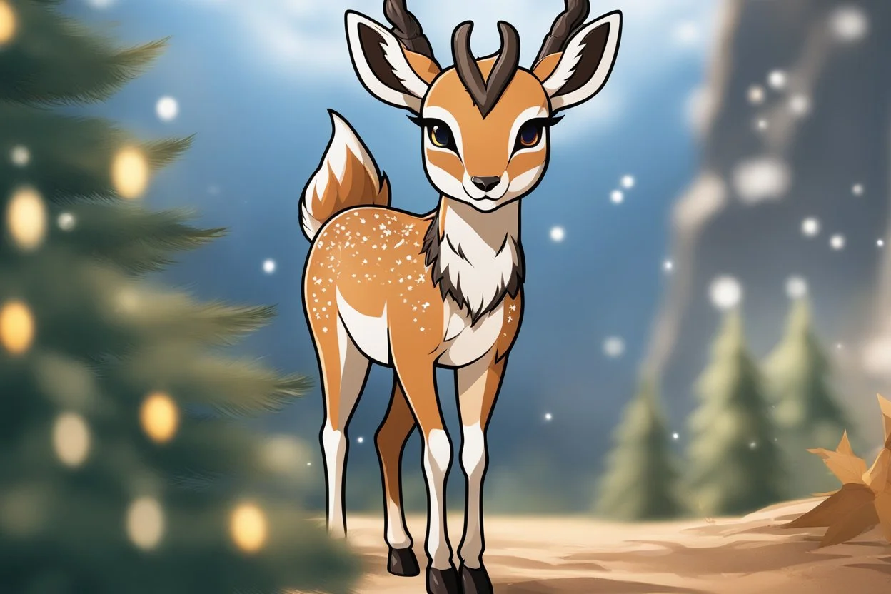 Chibi gazelle in 8k solo leveling shadow drawing style, Christmas them, sticker, intricate details, highly detailed, high details, detailed portrait, masterpiece,ultra detailed, ultra quality