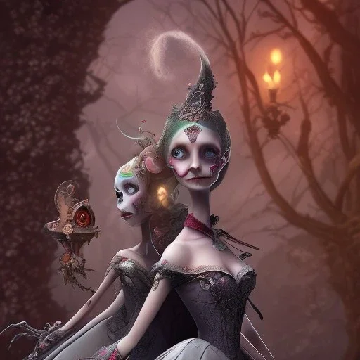 extrem tim burton style of the evil stepsisters, sharp focus, beautiful eyes