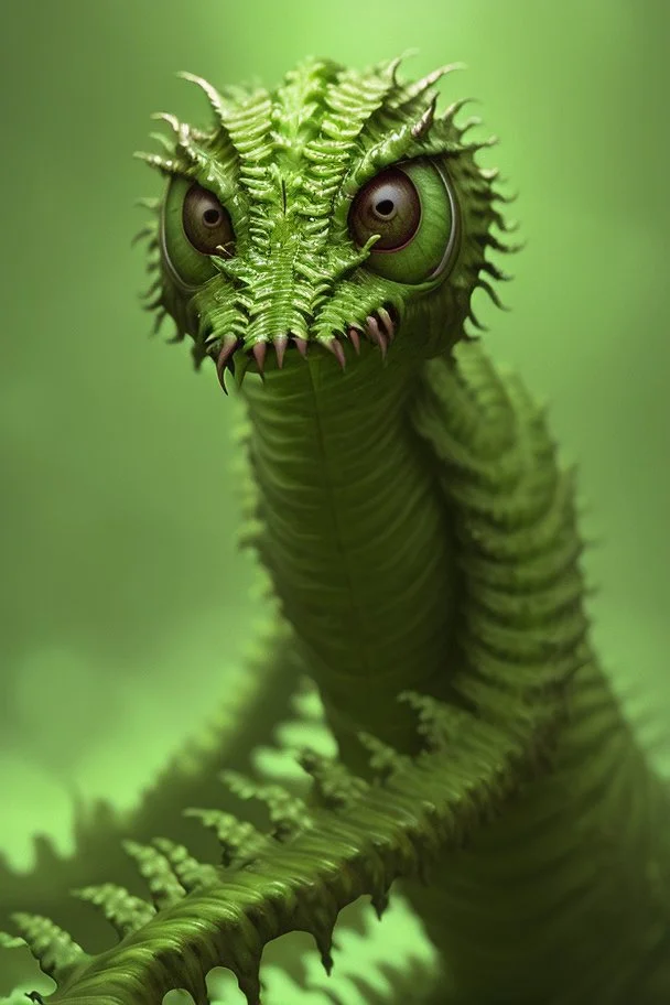 Fern monster, hyperrealistic cinematic, extreme closeup, sharp focus, detailed and intricate, cinematic composition