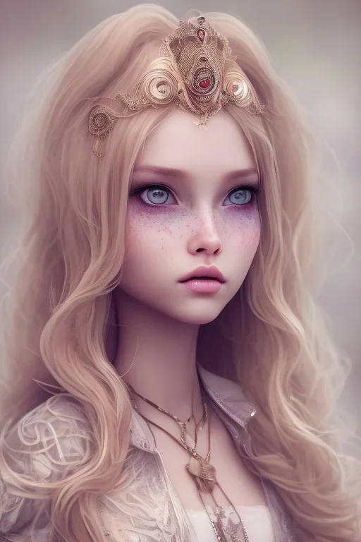  petite princesse cosmique, cheveux long blond, jolie, yeux fins, belles lèvres, vray, cgi