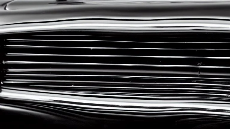 Photograph of a the front grill of a gorgeous, expensive, oldschool black muscle car with a big, black front grill, realistic, stylish, taken up close, symmetrical