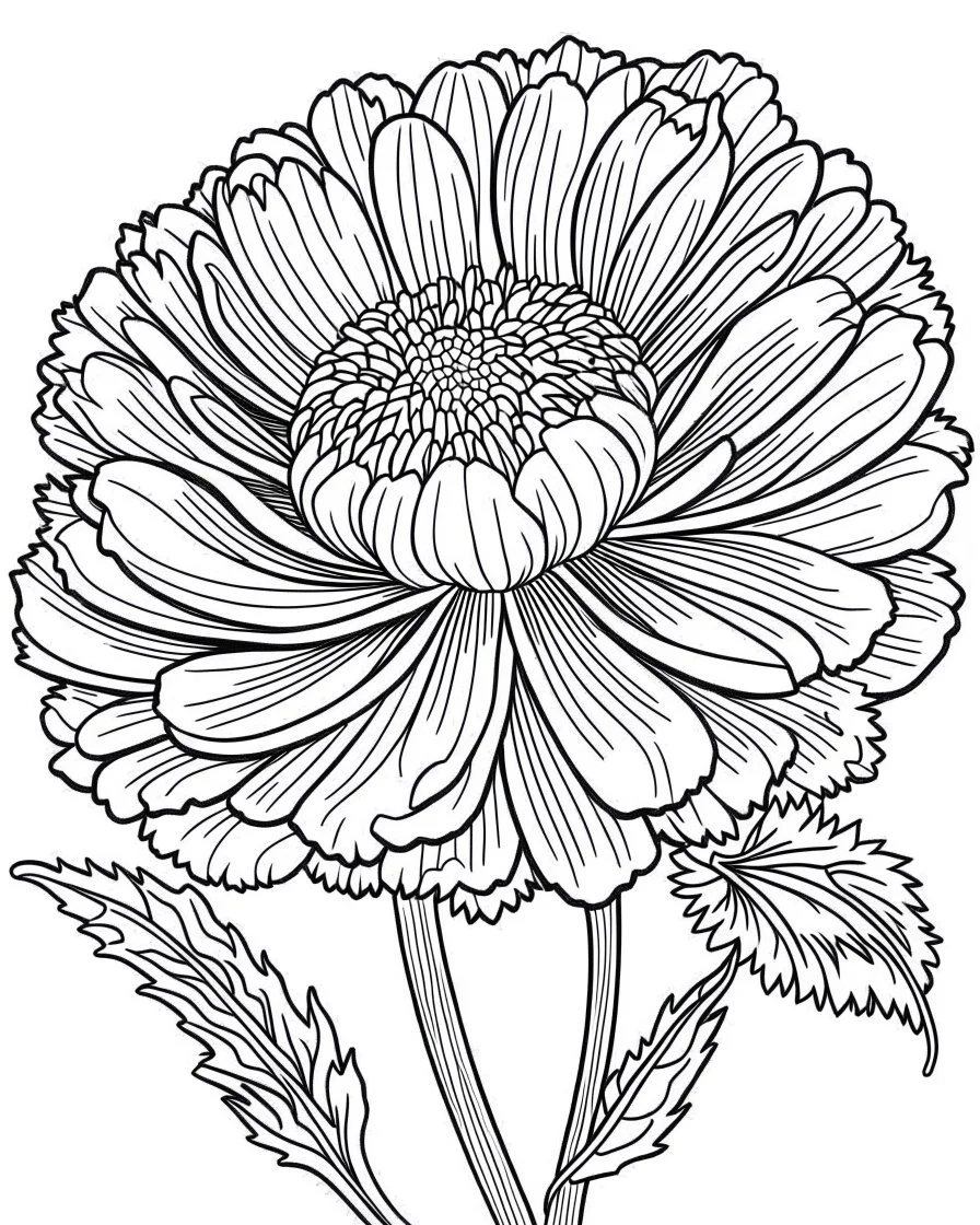 real massive Marigold flower coloring page