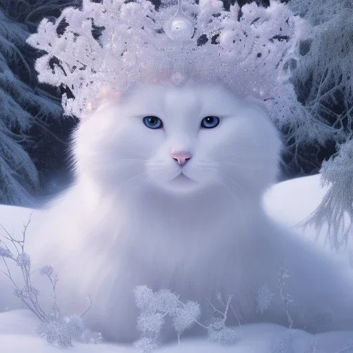 smooth hyper realistic, beautiful Japanese snow flower in crown, pale colors, dark cosmos background, cat еye, extremely sharp detail, finely tuned detail, ultra high definition, 8 k, unreal engine 5, ultra sharp focus, accurate sword wings, positive smile, lot of details, fit within portrait, Ambiance winter, perfect composition, perfect hair, perfect hands, finger up gestures