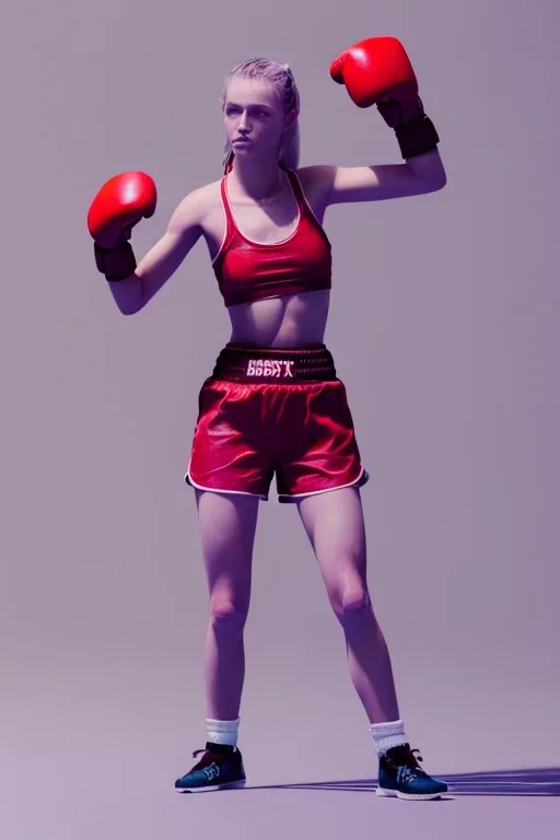 Female athlete, boxing in coloful space