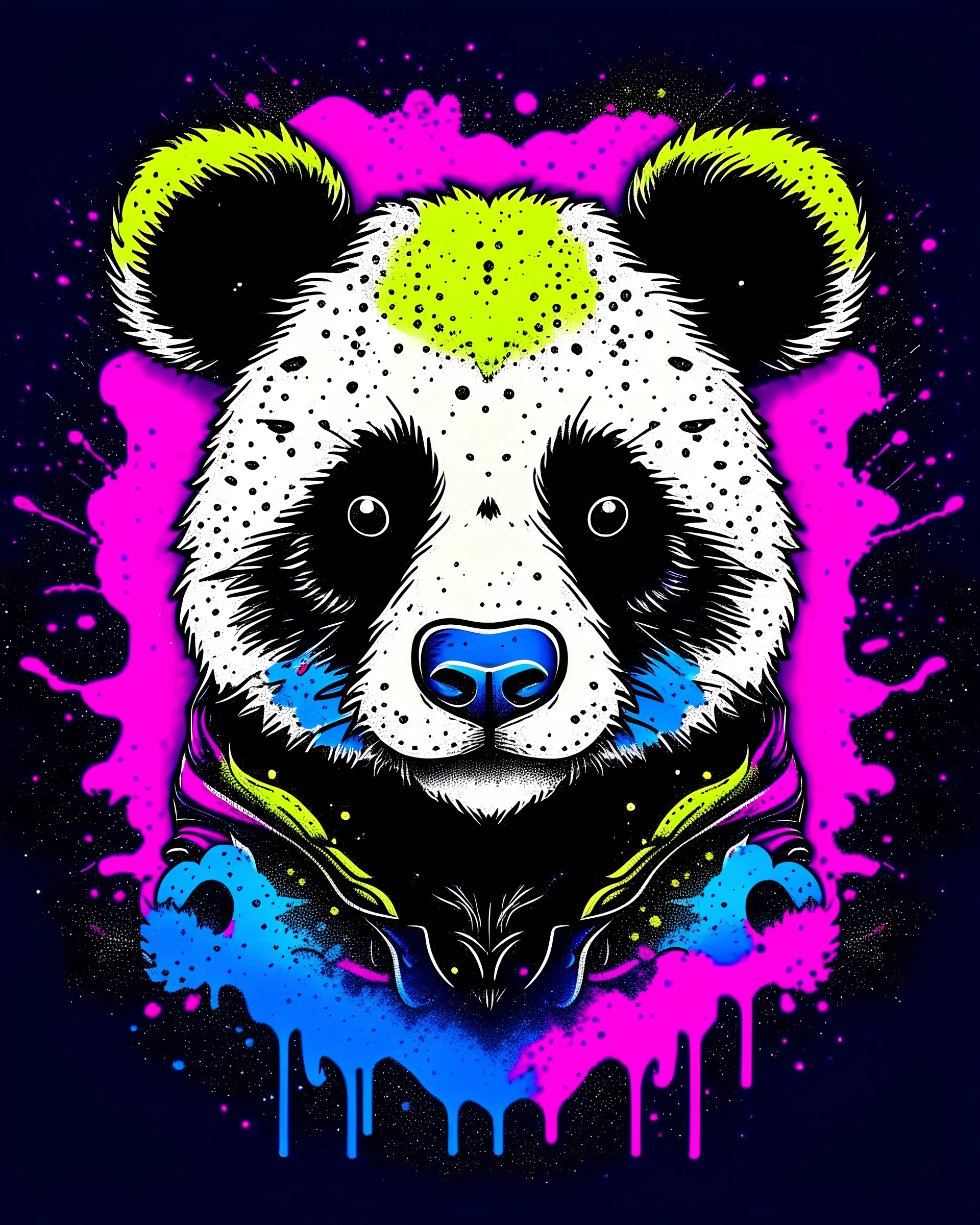 A detailed illustration face ninja panda magic, t-shirt design, color , dark magic splash, dark, ghotic, t-shirt design, in the style of Studio Ghibli, pastel tetradic colors, 3D vector art, cute and quirky, fantasy art, watercolor effect, bokeh, Adobe Illustrator, hand-drawn, digital painting, low-poly, soft lighting, bird's-eye view, isometric style, retro aesthetic, focused on the character, 4K resolution, photorealistic rendering, using Cinema 4D