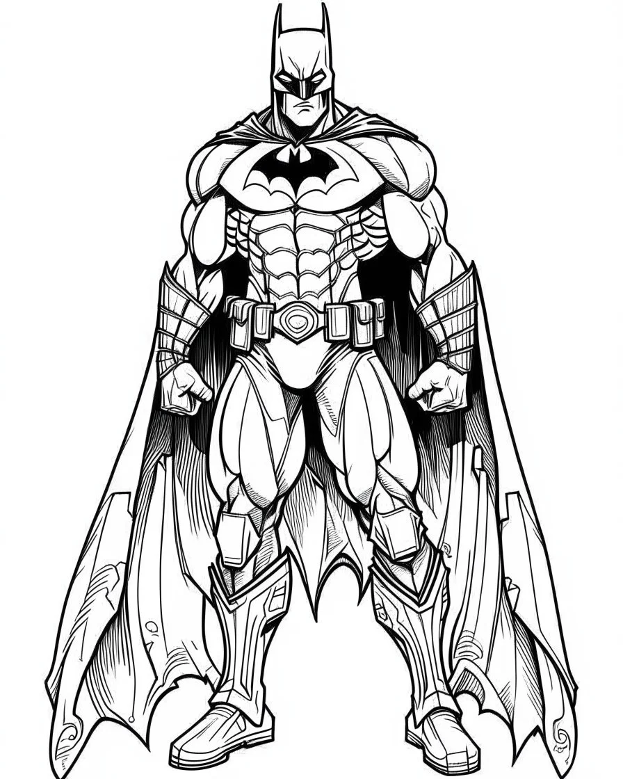 real massive batman, coloring page, full body (((((white background))))), only use an outline., real style, line art, white, clean line art, white background, Sketch style.