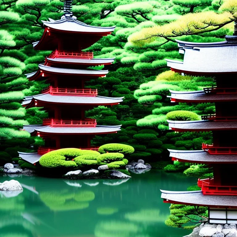 japanese pagoda, 8k, water theme