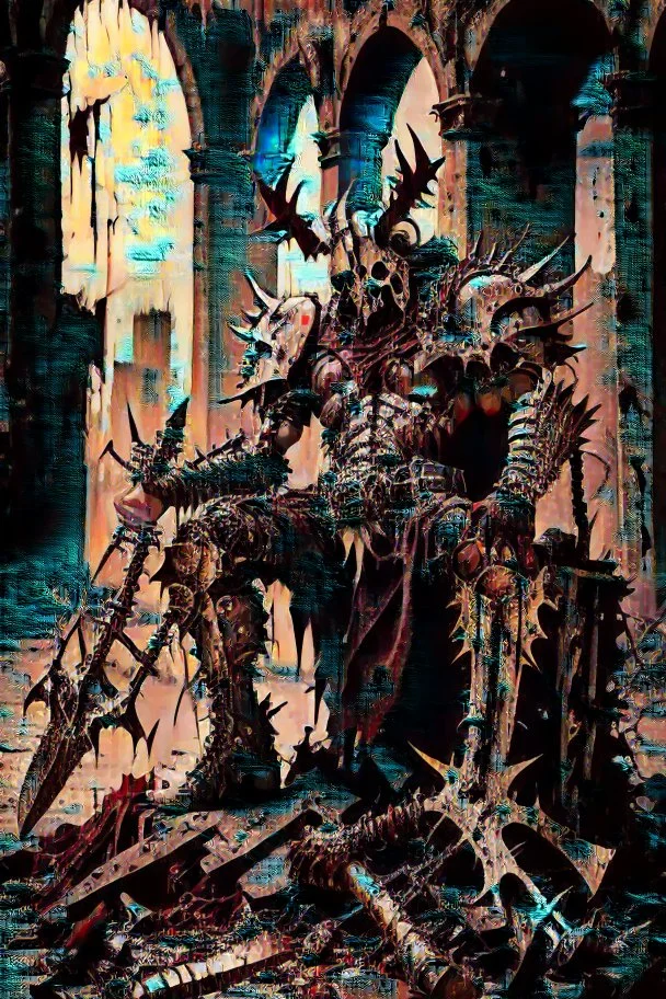 metal maden male chaos warrior of khorne in armor is holding a great sword in a ruined post-apocalyptic city, sci-fi, fantasy, horror, skulls on the ground, blood, Tornado, Roman, Empty chairs,Tangled roots,Key, Warped,Mangled,Ethereal, (Isolation:1.1), (Glaze:1.1), (Reflected light:1.2), Glass, Polygon, ultra detailed, intricate, oil on canvas, dry brush, (surrealism:1.1), (disturbing:1.1), trending on artstation, sharp focus, studio photo, intricate details, highly detailed, by greg rutkowski,