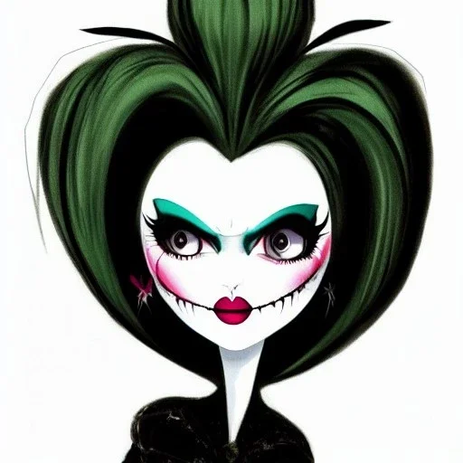 extrem tim burton style and disney style of an old and extrem malicious stepmother, sharp focus, sneaky eyes, old face