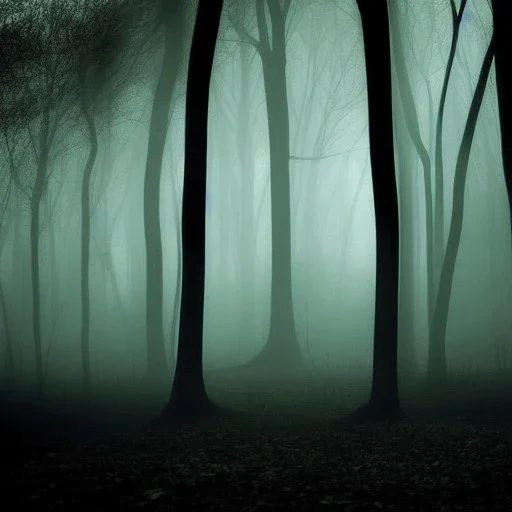 terrifying dark wood forest shadow, horror art