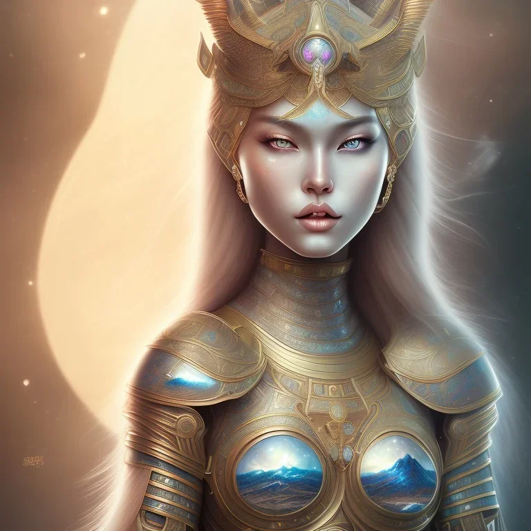 sango fantasy, fantasy magic, intricate, sharp focus, illustration, highly detailed, digital painting, concept art, matte, masterpiece head sexy Asian beauty blond hair space lady silver tiger head Egyptian princess pyramid