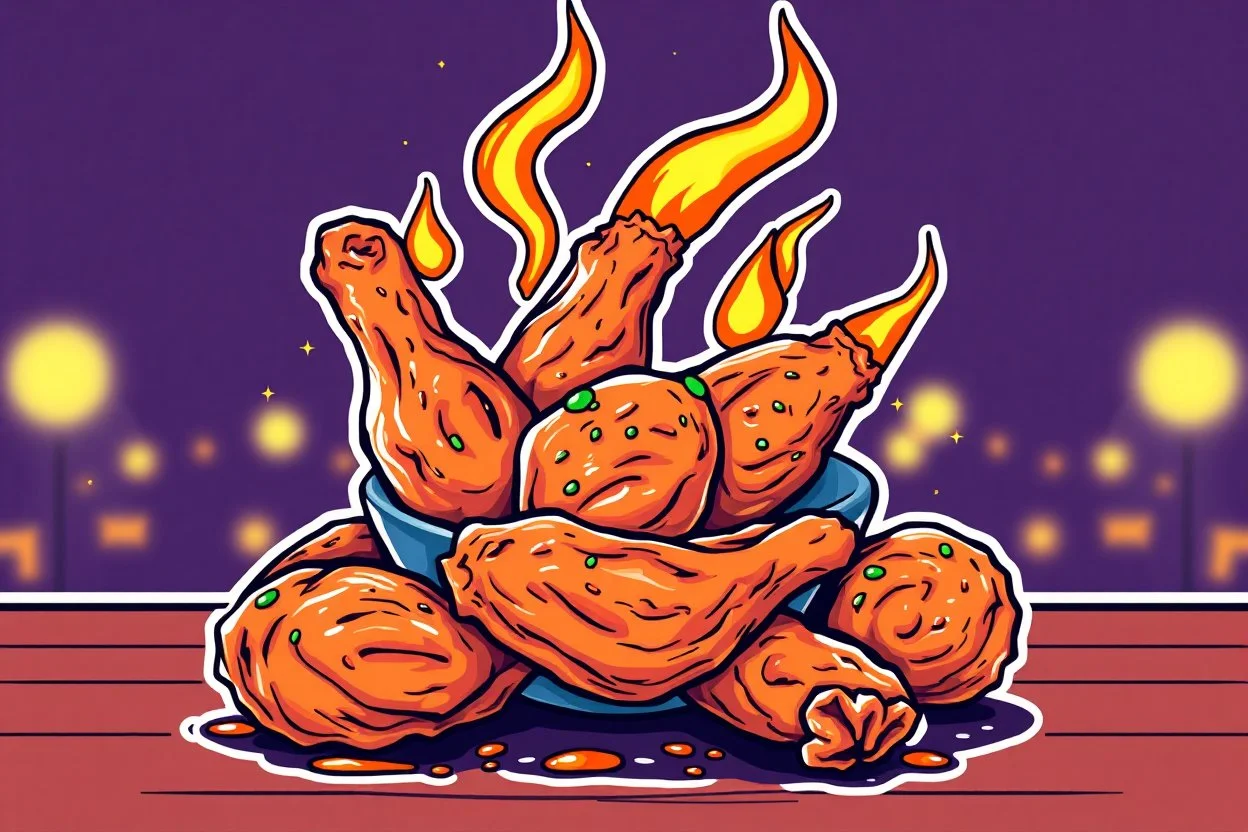 illustration of spicy chicken wings, wingnight wings, stickers