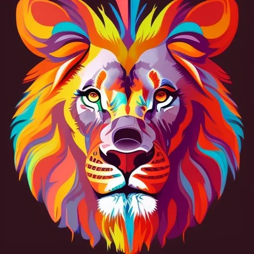 Lion portrait, bright colors, triangles, centered, detail, 8k resolution,