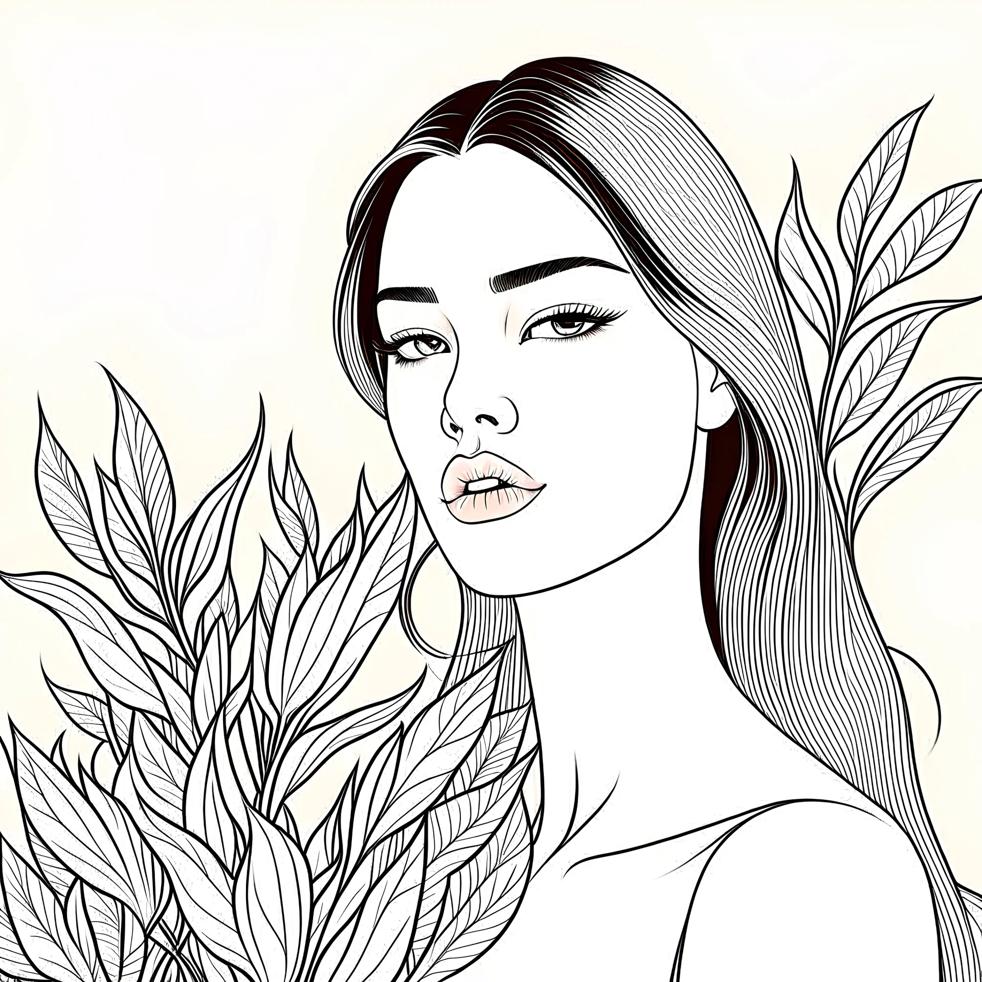 Beauty women lily, line art, aesthetic, realistic