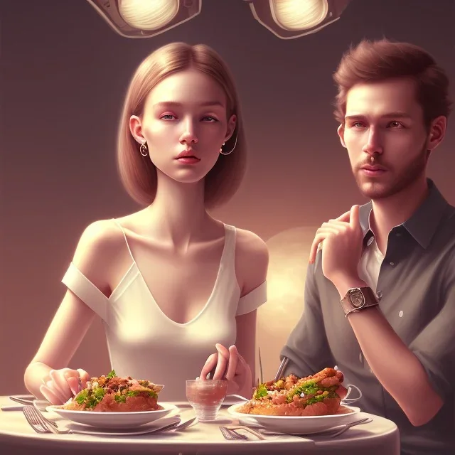 a dinner date with the girl next door, slice of life, modern, realistic,!! looking at the camera!!, solo, first person pov, enjoying life!!! elegant, highly detailed, digital painting, artstation, concept art, matte, sharp focus, illustration, art by Malika Agueznay.